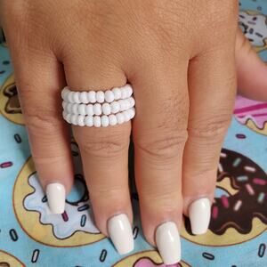 Seed Bead Flexible Ring Set - Meringue